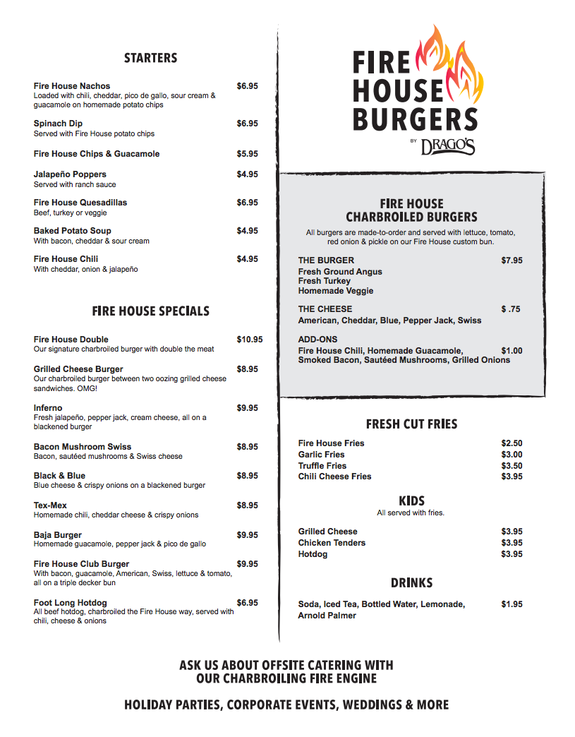 Fire House Burgers Menu