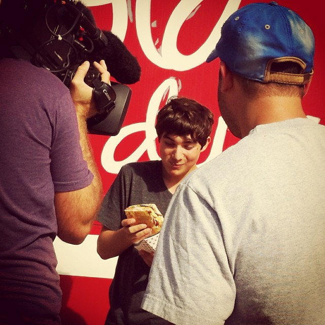 My son gearing up for his TV debut with a Hot Mess sandwich from LOLA Deux... at @lolanorthshore for Eat St. On @foodnetwork My son gearing up for his TV debut with a Hot Mess sandwich from LOLA Deux... at @lolanorthshore for Eat St. On @foodnetwork