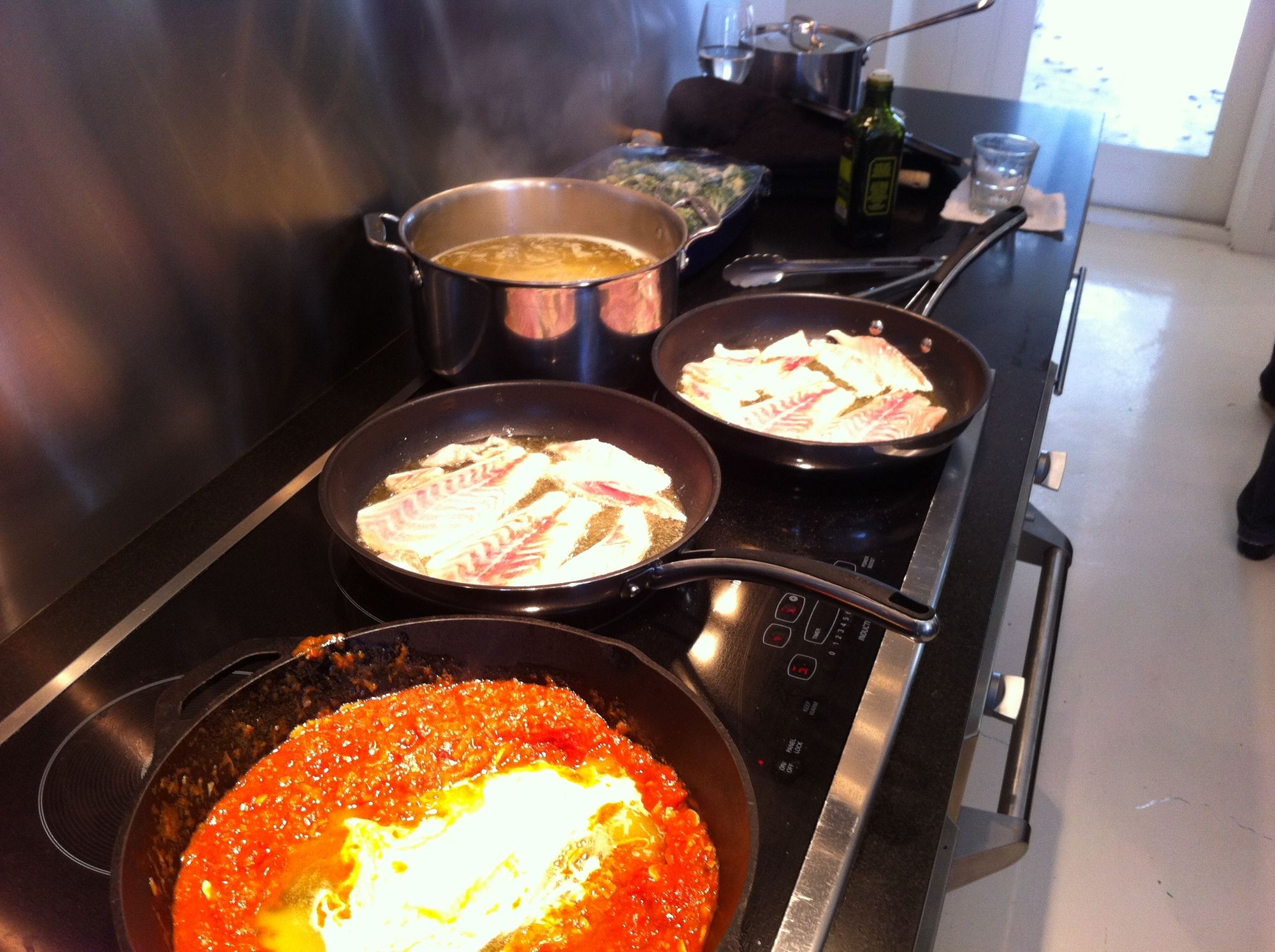 There's lots going on here on this stove. There's lots going on here on this stove.