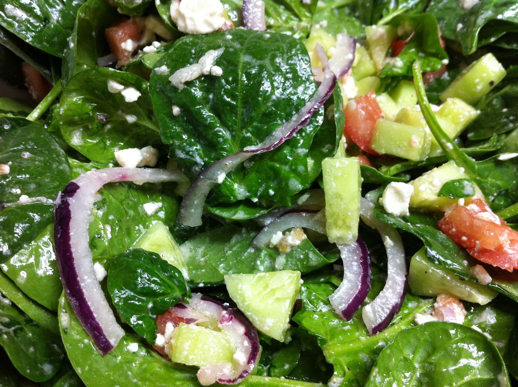 Greek Salad with Fresh Spinach and Kalamata Olives
