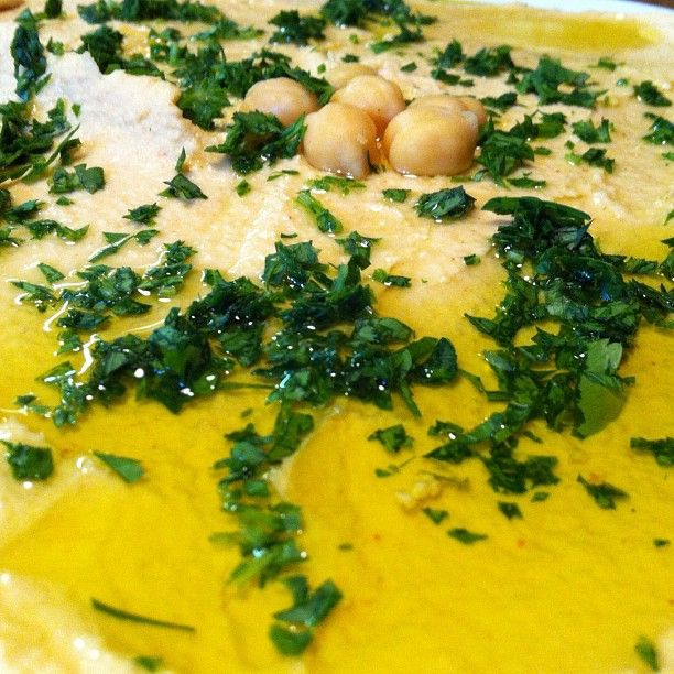 Hummus, EVOO, and Parsley