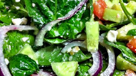 Greek Salad with Fresh Spinach and Kalamata Olives