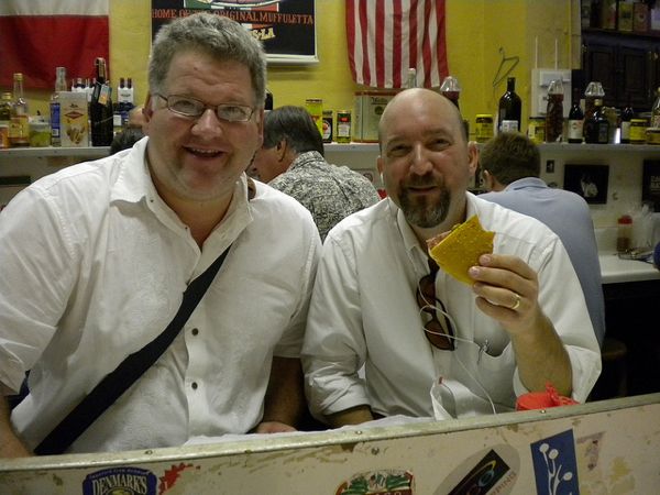 My friend Robert and I enjoying a muffuletta at Central Grocery.