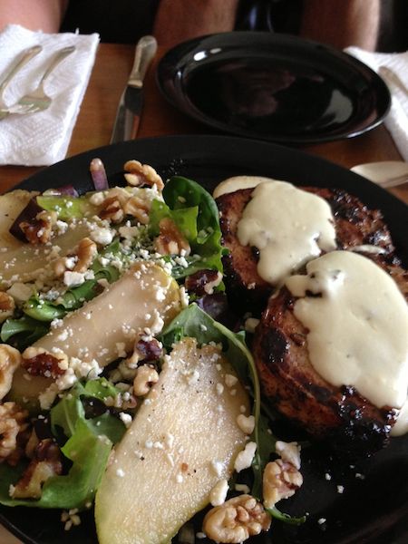 CF-Earl Grey Seared Porkchop w_ Gorgonzola Sauce & Marinated Pear, Gorgonzola Salad